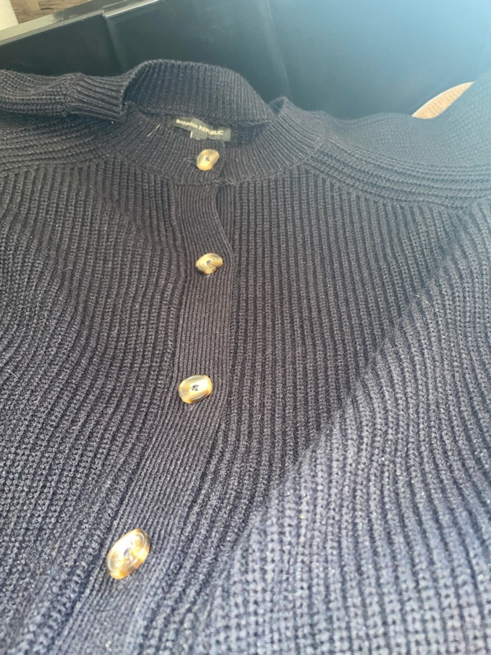 Banana Republic ladies black Ribbed Cardigan with Tortoiseshell Buttons